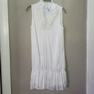 WHBM White Summer Dress Tunic Ruffles Sexy